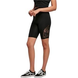 Urban Classics Damesshorts, nauwsluitende fietsbroek voor vrouwen met kanten inzetstuk, high waist lace inzetstuk, in vele kleuren, maten XS - 5XL, zwart, XXL