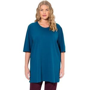 Ulla Popken Dames grote maten grote maten plus size T-shirt, ronde hals, relaxed, halve mouwen, blauwgroen, 42-44