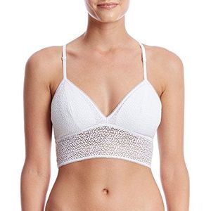 DKNY Women's Modern Lace Racerback Longline Bralette, poplin White, Small