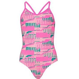 PUMA Zwempak voor meisjes, bedrukt badpak, 1P, Fluo Pink Combo, 164 cm