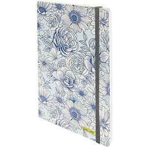 ONLINE Bullet Journal Blue Flowers, 120 g/m² FSC-papier, DIN A5, 144 pagina's gestippeld, notitieboek met zachte kaft en elastiek, dagboek voor notities, schetsen, lettering