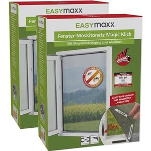 EASYmaxx Vliegenhor voor ramen met Magic Click | Muggengaas kan op maat geknipt worden voor alle ramen tot 150 x 130 cm | Eenvoudige installatie met 12 magneten - niet boren of schroeven [2 Stuk]