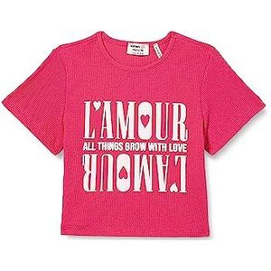 Koton Girls's Crop T-shirt met korte mouwen, bedrukt met ronde hals, roze (293), 6-7 Jaar