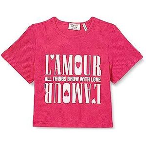 Koton Girls's Crop Korte Mouwen Bedrukt Crew Neck Geribbeld T-shirt, roze (293), 9-10 Jaar