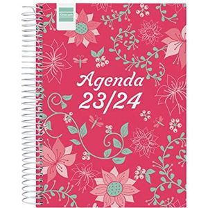 Finocam - Coole kalender 2023 2024, 1 dagpagina september 2023 - juni 2024 (school) + juli en augustus samenvatting Spaans bloemenpatroon