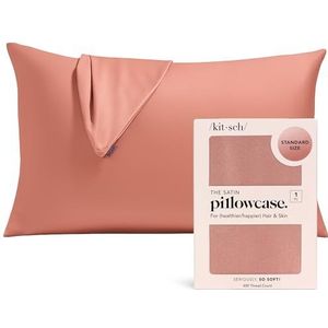 Kitsch Satijnen verkoelende kussensloop met rits voor haar en huid, zijdezachte, gladde queensize kussenslopen, machinewasbaar, kreukvrij, standaard maat, 1 stuk, oranjebruin (Terracotta)