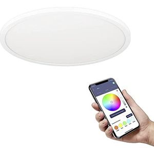 EGLO connect.z Smart Home LED plafondlamp Rovito-Z, Ø 42 cm, ZigBee, app en spraakbesturing Alexa, lichtkleur instelbaar (warm – koel wit), RGB backlight, dimbaar, wit