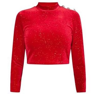 nolie dames fluwelen shirt met glitter, rood, XS