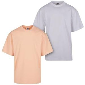 Urban Classics Tall Tee T-shirt voor heren, verpakking van 2 stuks, katoen, geribbelde ronde hals, verkrijgbaar in vele kleuren, maten S-6XL, Softapricot+wit, S