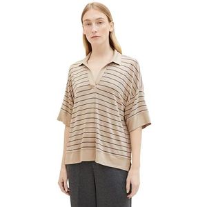 TOM TAILOR Poloshirt voor dames, 30157 - Beige Anthracite Stripe, XL