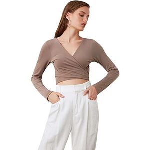 Trendyol Dames Mink Binding Gedetailleerde Crop Gebreide Blouse, XS