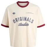 JACK & JONES - Shirt - Crème - Navy - Donkerrood - Katoen - Ronde Hals - Wijde Pasvorm