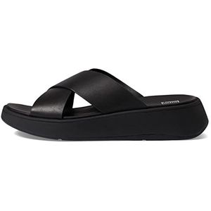 Fitflop Dames F-Mode lederen platte Cross Slides Sandaal, geheel zwart, 5.5 UK, Zwart, 38.5 EU