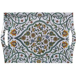 Rechthoekig dienblad van melamine met handgrepen en Arabisch patroon, groot, 5 x 31 x 44 cm