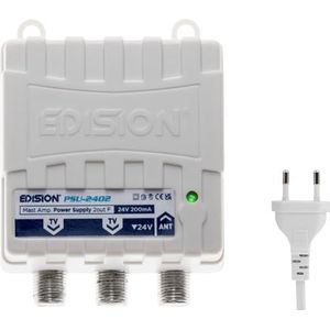 EDISION PSU-2402 Voeding voor TV-antenneversterker, met F-stekker, DC 24 V, 200 mA, frequenties 5-862 MHz, 1 ingang, 2 uitgangen