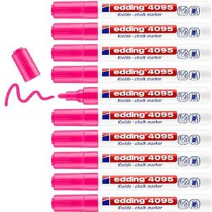 edding 4095 Vloeibaar krijtstift, fluorescerend roze, 10 vloeibaar krijtstiften, 2-3 mm, uitwisbare krijtstift voor het beschrijven van glazen ruiten, glas- en krijtvilt, in ondoorzichtige kleuren