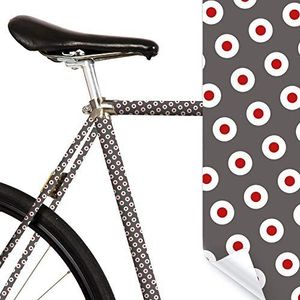 MOOXIBIKE Grey Red Dot fietsfolie met patroon voor racefiets, MTB, trekkingfiets, Fixie, Hollandfiets, Citybike, Scooter, rollator voor circa 13 cm frameomvang