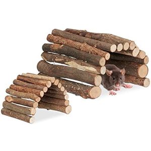 Relaxdays loopbrug knaagdier, set van 2, buigbaar, kooiaccessoire hamsters & muizen, 2 groottes, houten tunnel, natuur