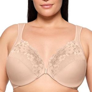 Glamorise Grote maten plus-maat Wonderwire katoenen beha met voorsluiting en beugel nr. 1241, huidskleur, 95B