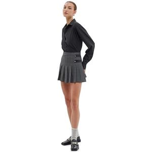 Koton Damesrok van imitatieleer met knoopsluiting, hoge taille, geplooid mini-rok, Grey Check (9c1), 42