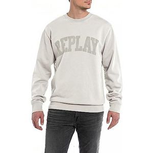 Replay Heren sweatshirt logo zonder capuchon, wit (Platinum 012), XXL, Platinum 012, XXL