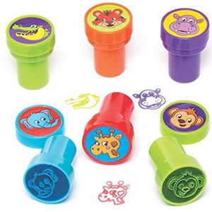 Baker Ross AV308 Jungle Animal zelfinktende stempels, perfect voor kinderen om kaarten en letters te versieren, ideaal voor thuis, school en knutselgroepen (verpakking van 10), geassorteerd, 20 mm