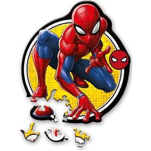 Trefl – Houten Contourenpuzzels: Marvel Spiderman, De kracht van Spiderman – 50 Stukjes, Wood Craft Junior, Onregelmatige vormen, 10 Figuren, Moderne puzzel, Leuk voor kinderen vanaf 5 jaar