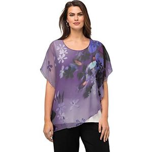 Ulla Popken Damesblouse van chiffon met bloemenprint, lila, 42-44