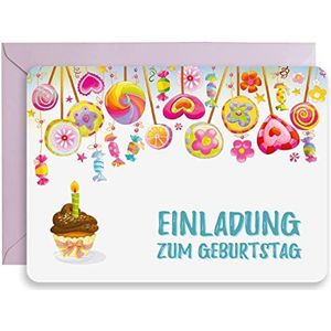 ART NUVO - 10 uitnodigingskaarten voor kinderverjaardagsfeest met gekleurde enveloppen