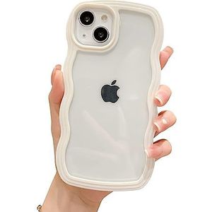 Curly Case Compatibel met iPhone 14 hoes, transparant esthetische siliconen, schattig wave frame TPU golvend design voor heren en meisjes