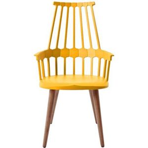 Kartell 595406 Comback stoel vier houten poten 58 x 100 x 50 cm Zithoogte 48,5 cm Kleur zittingframe eiken/geel
