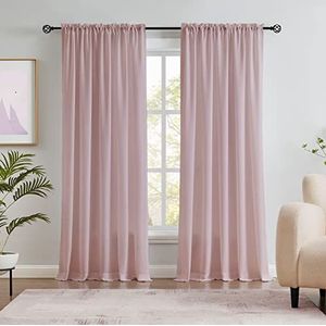 Melodieux Stoffige roze fluweelachtige semi-pure gordijnen 84 inch lang voor slaapkamer, woonkamer natuurlijke katoenen textuur staaf zakraam pure gordijnen, 52 bij 84 inch (2 panelen)