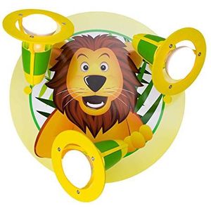 Elobra Plafondlamp leeuw, dierenlamp voor kinderen, jongens of meisjes, 3 draaibare spots met E14-fitting, groen, geel