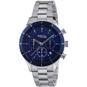 Horloge breed voor mannen model Dude met stalen armband, chrono kwarts beweging, zilver-blauw, Een Maat, armband