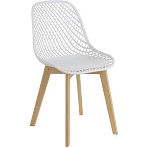 Baroni Home Moderne stoel met houten poten, ergonomische bureaustoel met textuur, max. 130 kg, 48 x 43 x 84 cm, wit, 1 stuk