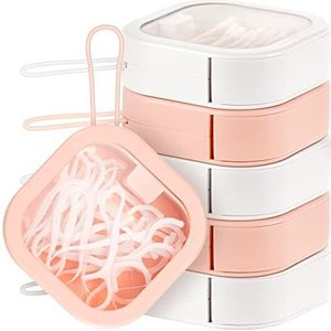 Kathfly 6 Stks Haar Tie Organizer Qtip Dispenser Badkamer Opslag Katoenen Wattenstaafje Houder Draagbare Reizen Wattenstaafjes Kinderen Accessoire Doos met Deksel voor (Roze, Wit)