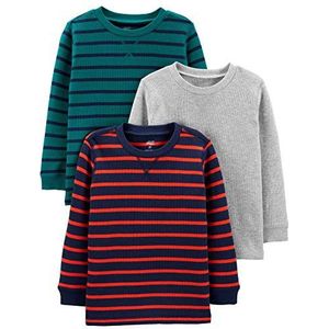 Simple Joys by Carter's Shirt (3-pack) voor kinderen, marineblauw gestreept/grijs-mengsel/blauwgroen, 24 Maanden