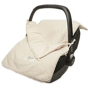 Jollein Voetenzak Boucle Naturel - Teddy - Voor Baby Autostoeltje Groep 0+ en Kinderwagen - Voor 3-Punts en 5-Punts Gordel - Crème