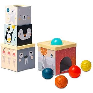 Taf Toys Ball Drop Stacker for Baby & Toddlers, Perfect Stacking Toy for Tummy Time & as Developmental Educational Toy, Stack The Tower, Drop and Roll The Sensory Balls, Various