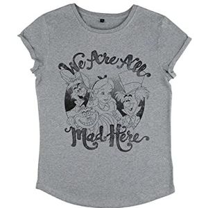 Disney Classics Dames Alice In Wonderland-All Mad Here Organic Rolled Sleeve T-shirt, Melange Grey, L, grijs (melange grey), L