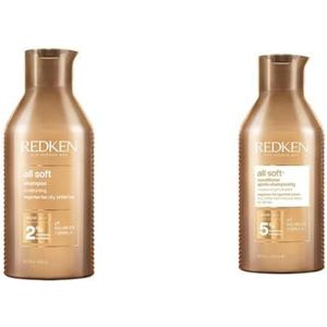 REDKEN | Vochtinbrengende conditioner met arganolie voor droog en kwetsbaar haar, helemaal zacht, 500 ml & Redken | All Soft Shampoo, 1 x 500 ml