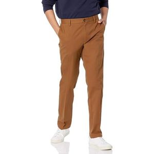 Amazon Essentials Heren Slim-Fit Kreukbestendige Flat-Front Chino Broek, Donker Kaki Bruin, 34W x 28L