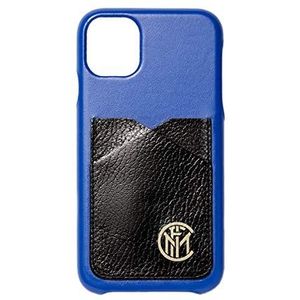 Hi-Tech Artisans beschermhoes voor iPhone 11 Pro Max, officiële Inter FC, telefoonhoes met tassen, van echt leer, zwart en blauw, handgemaakt in Italië, schokbestendig.