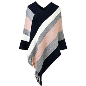 Ferand Gestreepte gebreide poncho sjaal in wikkeldesign met matte zijkanten voor vrouwen.
