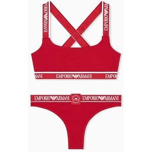 EMPORIO ARMANI Iconische damesbralette met logoband + Braziliaans rood S, Rood, S