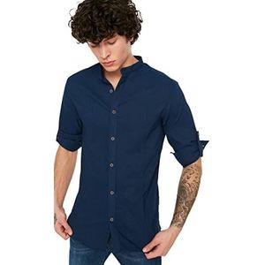 Trendyol Heren marineblauw mannelijke rechte hals Bengalin Kuplu Super Slim Fit Shirt, navy, XL