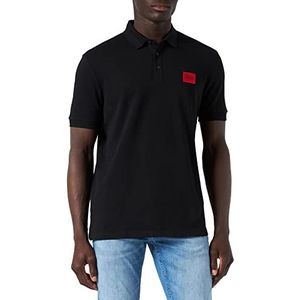 HUGO Dereso222 Slim-Fit poloshirt voor heren, van katoen-piqué met rood logo-label, Black001., XL