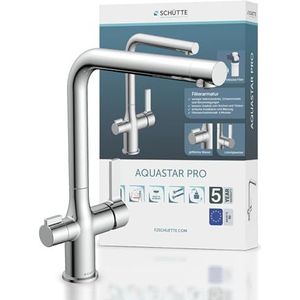 SCHÜTTE AQUASTAR PRO 99800 Drinkwater-spoelbakarmatuur met filtersysteem, 3-weg keukenkraan, osmose-kraan, keukenkraan met waterfilter tegen kalkresten en zware metalen, chroom