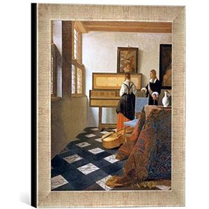 Ingelijste foto van Jan Vermeer van Delft ""Die Muziekuur"", kunstdruk in hoogwaardige handgemaakte fotolijst, 30x30 cm, zilver raya