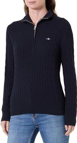 GANT - Stretch Cotton Cable - Half-Zip Trui - Nachtblauw - Dames